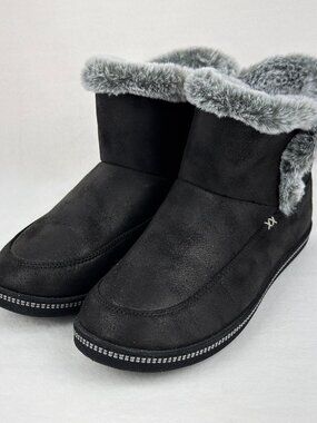 Skechers Cozy Campfire Fresh Breeze Slipper Ankle Boots 7.5 Black Faux Fur Lined
